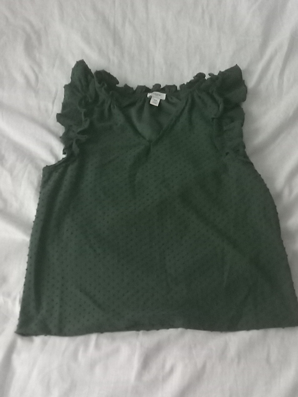 J. Crew Dark Green Ruffle Shoulder Sleeveless Tank